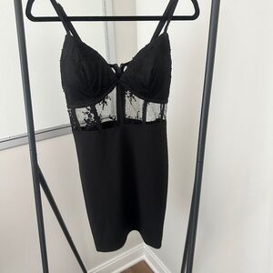 NWT Fashion Nova Black Corset Lace Bodycon Mini Dress – Sheer Panels, Date Night